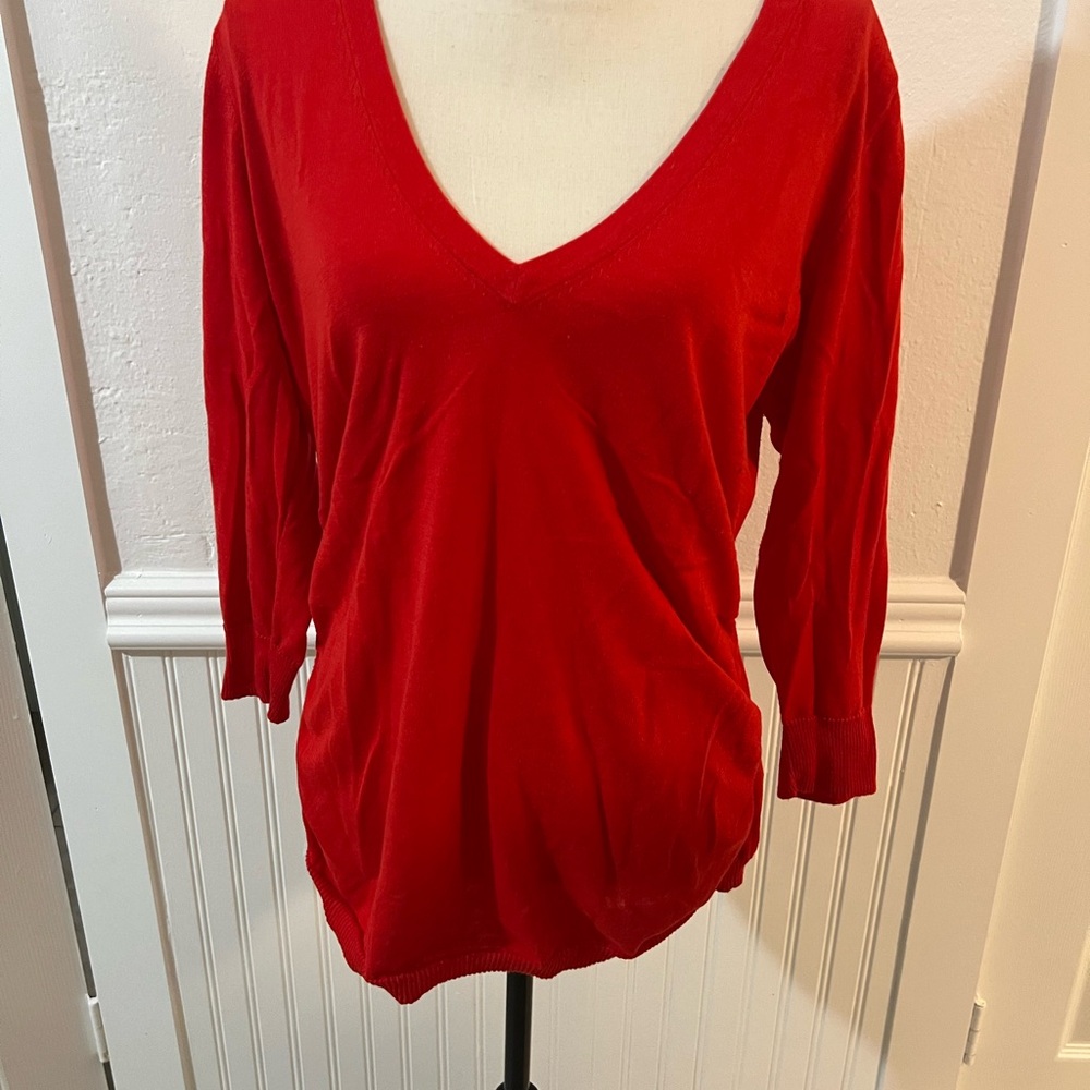 Vibrant Red V-Neck Women's Top